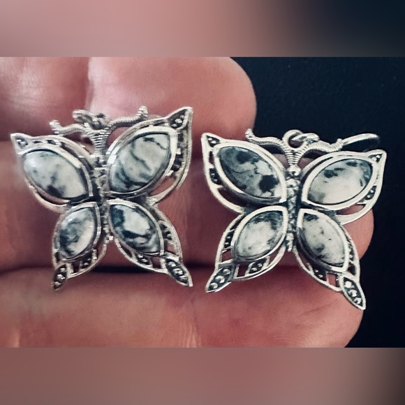 Artisan Crafted White Buffalo Butterfly Earrings in Sterling Silver 7.40 ctw NWT - Picture 3 of 8